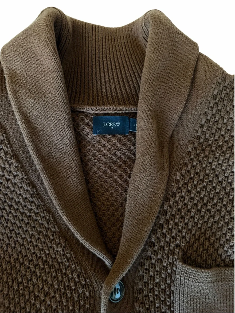 J.Crew Mens Small Seed Stitch Shawl Collar Cardigan Brown G9100 Cotton